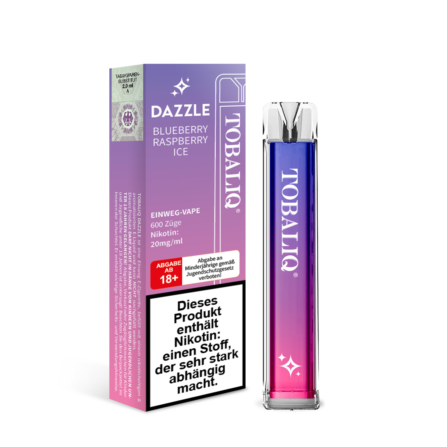 TOBALIQ DAZZLE - 20mg Nikotin, 600 Puffs - BLUEBERRY RASPBERRY ICE
