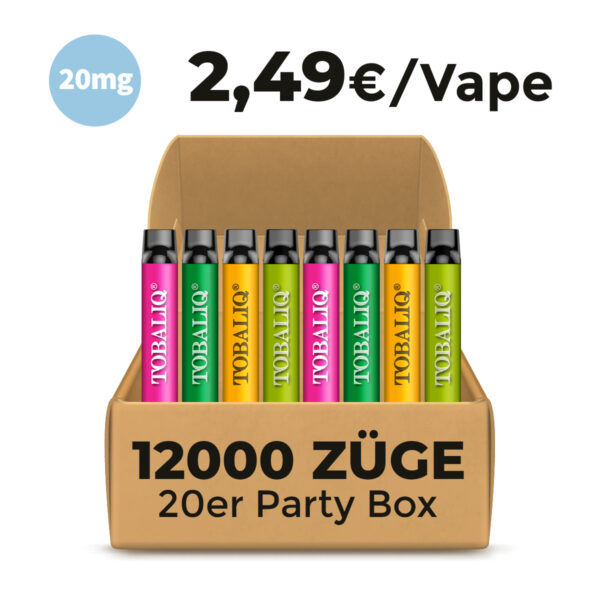 TOBALIQ Party Box - 12000 Züge - 20er Set - 20mg Nikotin