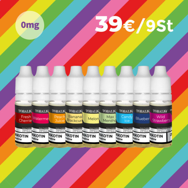 Rainbow Deal! TOBALIQ E-Liquid 9x - Ohne Nikotin