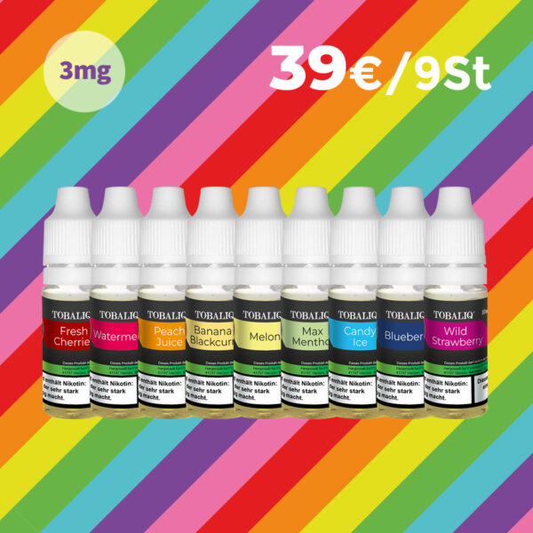 Rainbow Deal! TOBALIQ E-Liquid 9x - 3mg Nikotin