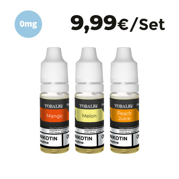 3er E-Liquid Set - OHNE Nikotin: Mango, Melon, Peach Juice