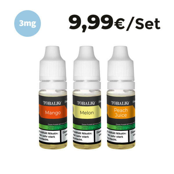 3er E-Liquid Set - 3mg Nikotin: Mango, Melon, Peach Juice