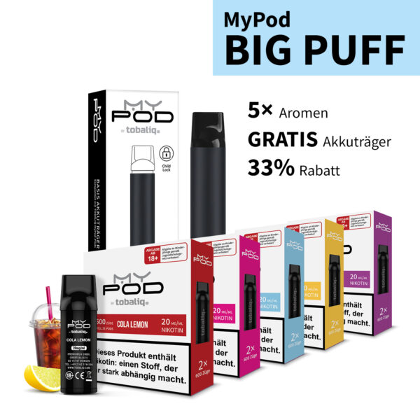 MyPod Big Puff: 6000 Züge Pod-Kit, 20 mg Nikotin, Aromen nach Wahl