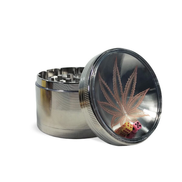 Metallgrinder "Dice Cannabis" - 52 mm - Silber