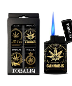 TOBALIQ Jet Flame Feuerzeug GOLD CANNABIS - 4er Set