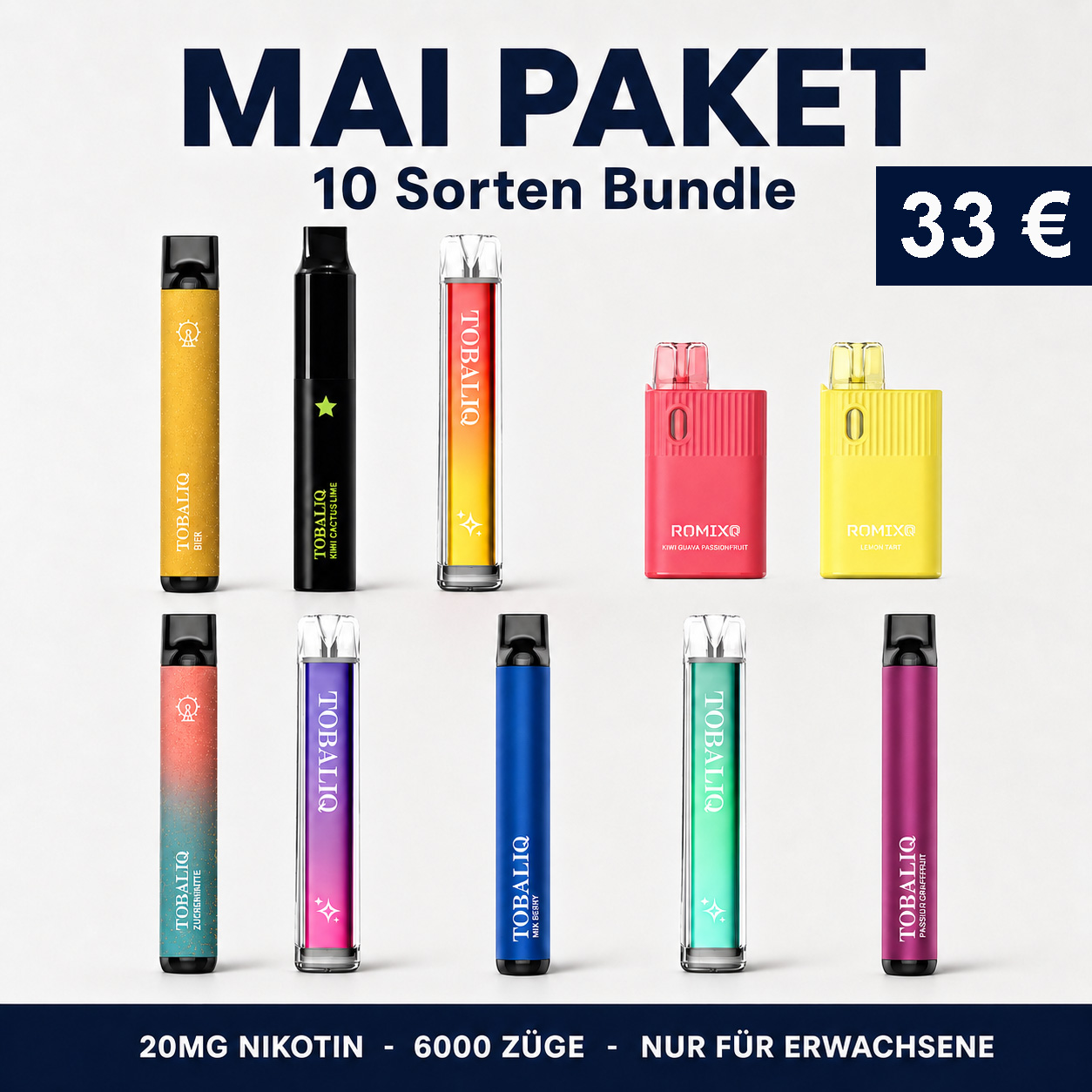 10 Einweg-Vapes, 6000 Züge, mit 20 mg Nikotin