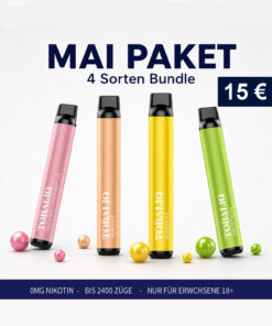 4 Einweg-Vapes, 2400 Züge,  mit 0 mg Nikotin